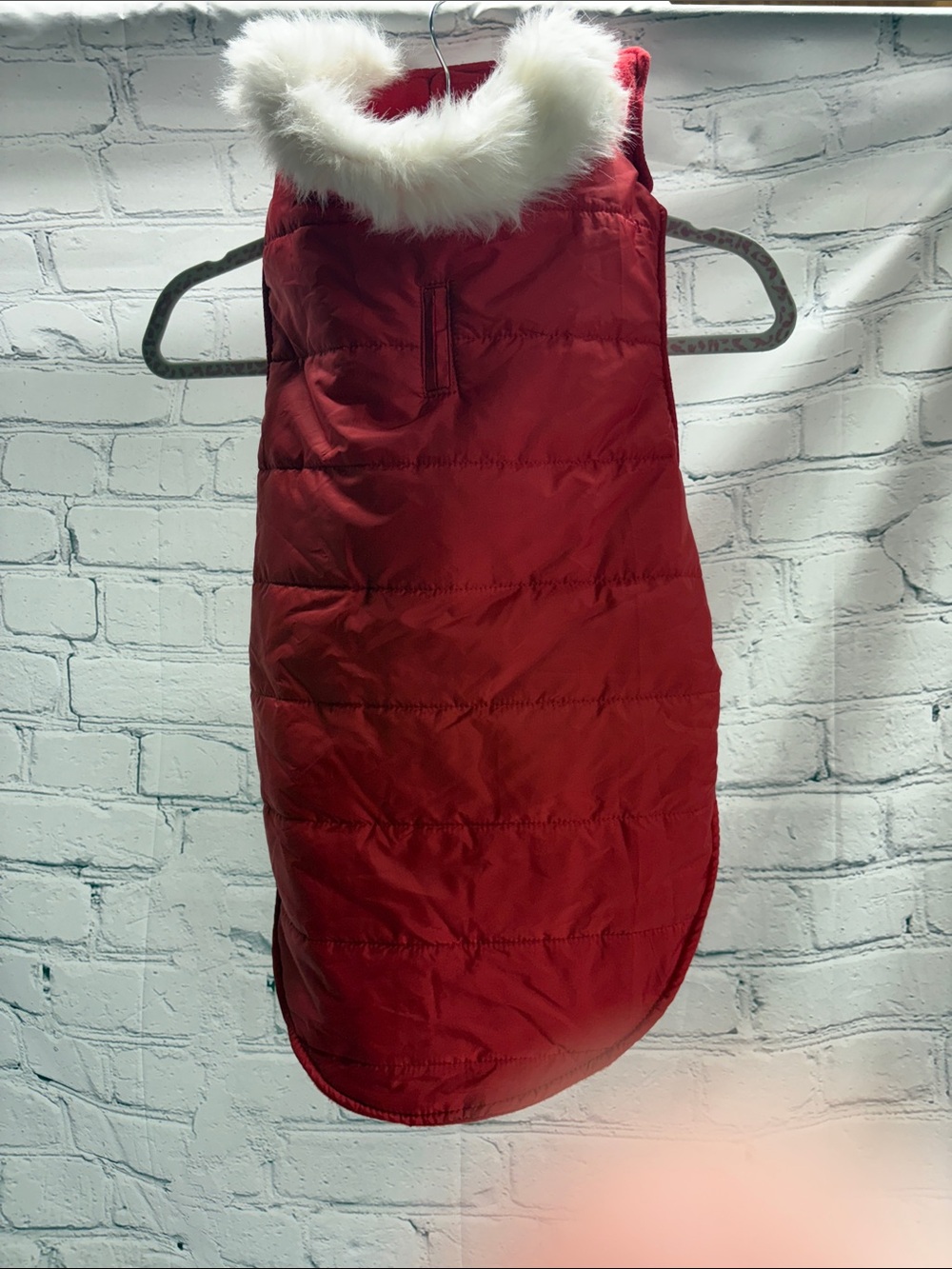 Red Faux-Fur Trim Puffer Dog Coat - Cozy Winter Jacket